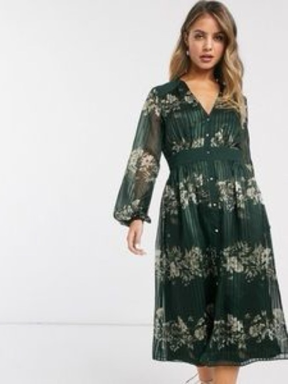 Ted Baker London Delyla Meadow-Print Midi Dress Dark Green Floral Size 1 / 4